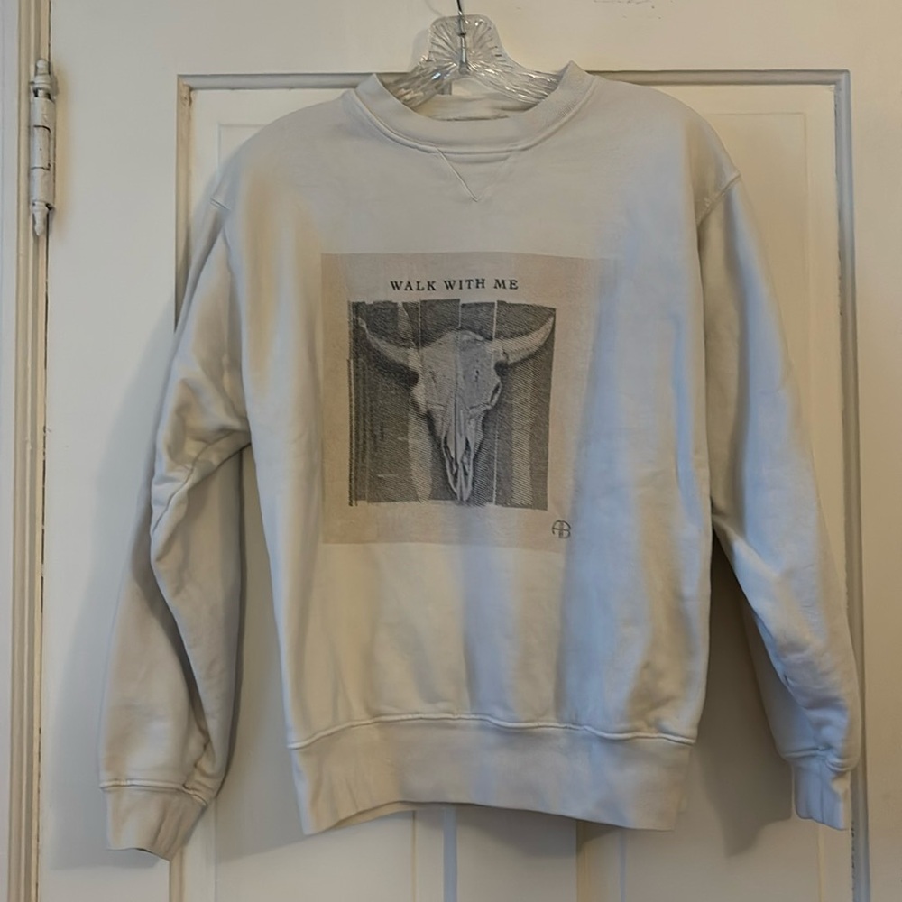 Anine Bing Ramona “Walk With Me” White Sweatshirt Sz Small
